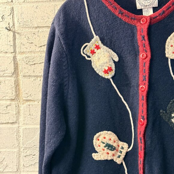 Stitches in Time Vintage Handcrafted Christmas Mittens Cardigan – Women’s 1X – - Picture 4 of 10